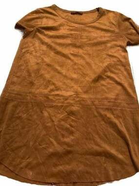 Olivaceous Brown Faux Suede Short Sleeve T-Shirt Mini Dress